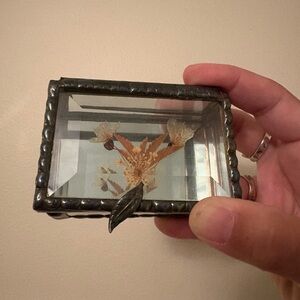 Vintage Made in England Glass Trinket Box with Dried Flowers